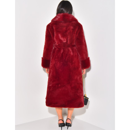 Belted faux fur coat