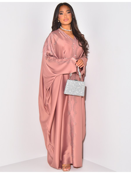 Schmetterlings-Abaya mit Strasssteinen verziert, innen zu binden.