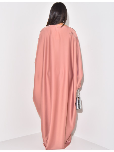 Schmetterlings-Abaya mit Strasssteinen verziert, innen zu binden.