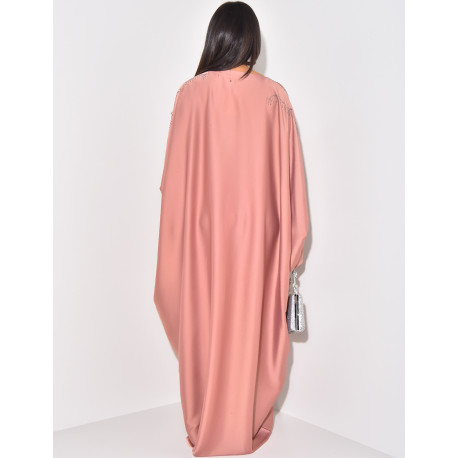 Schmetterlings-Abaya mit Strasssteinen verziert, innen zu binden.