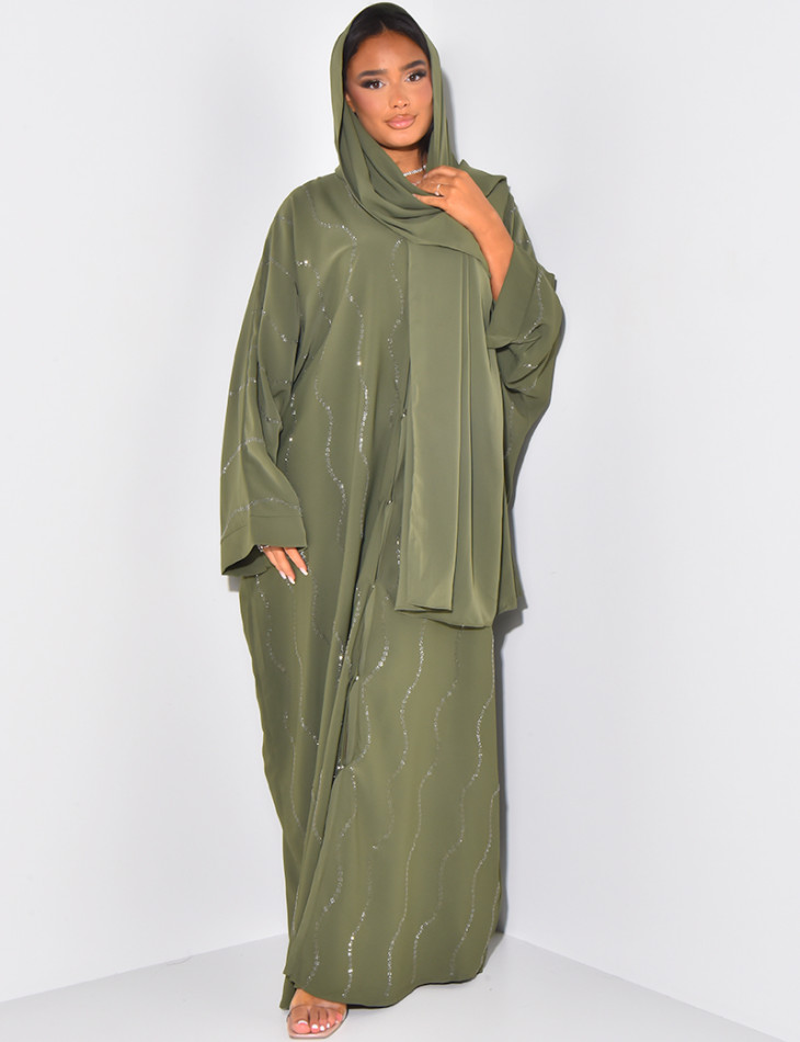 Set aus Abaya und Schal mit Strasssteinen