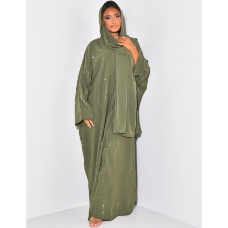 Set aus Abaya und Schal mit Strasssteinen