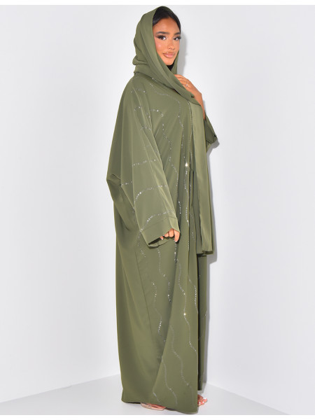 Set aus Abaya und Schal mit Strasssteinen