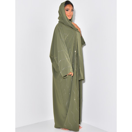 Set aus Abaya und Schal mit Strasssteinen