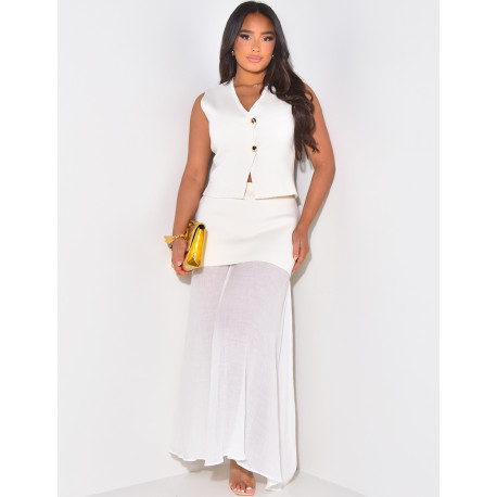 Ensemble jupe et gilet sans manches à boutons dorés