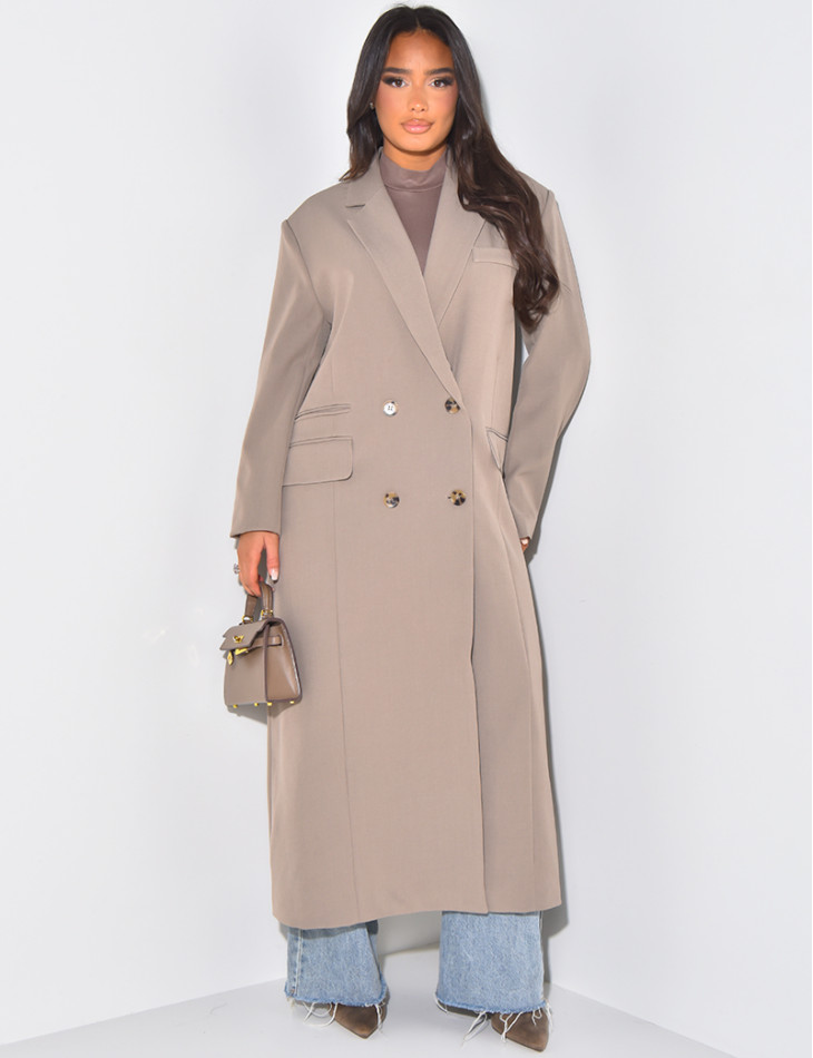 Oversize-Longblazer mit geschlitzten Taschen