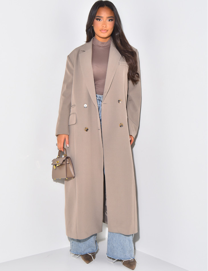 Oversized long blazer with slit pockets