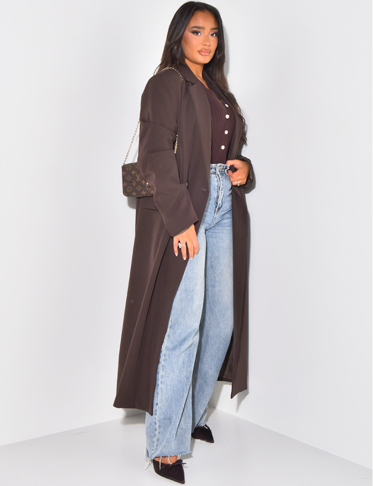 Oversized long blazer with slit pockets