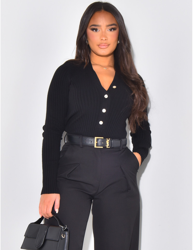 V-neck ribbed jumper with...