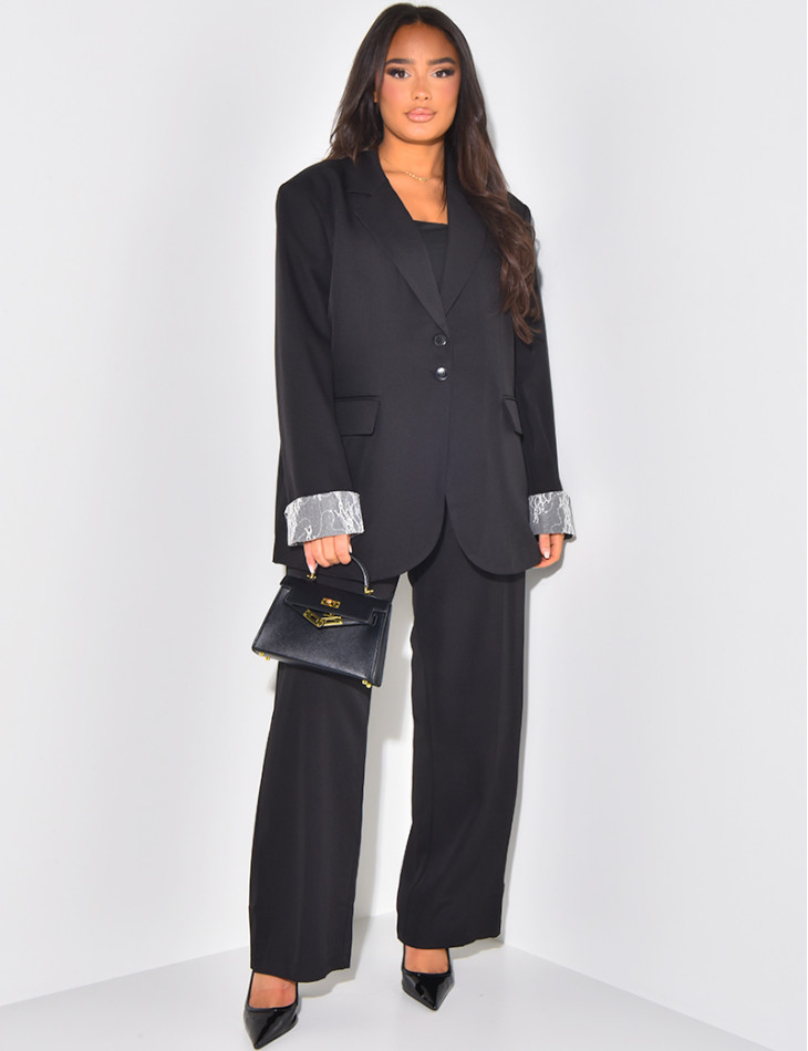 Oversized blazer with lace lapels