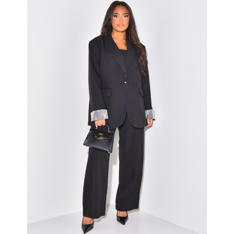 Oversized blazer with lace lapels