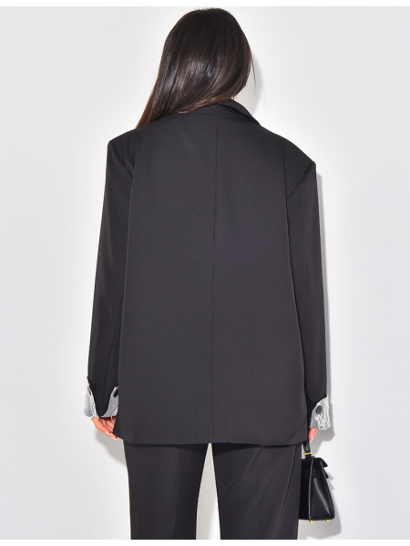 Oversized blazer with lace lapels
