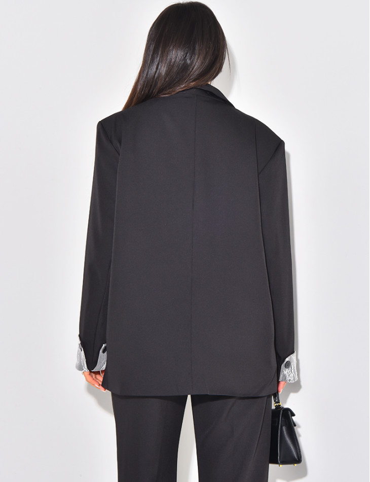 Oversized blazer with lace lapels