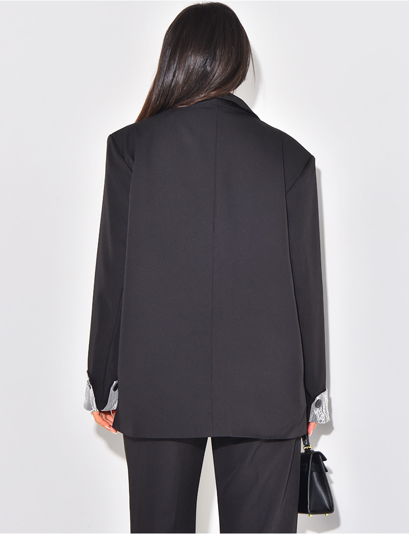 Blazer oversize à revers en dentelle