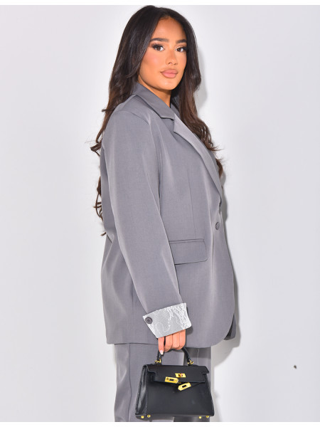 Oversized blazer with lace lapels