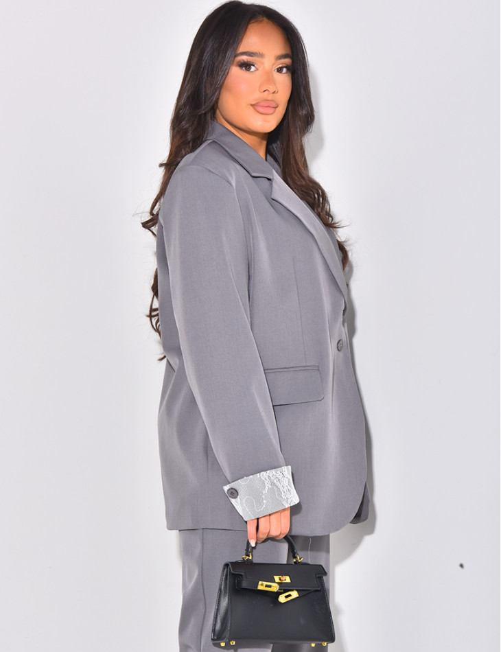 Oversized blazer with lace lapels