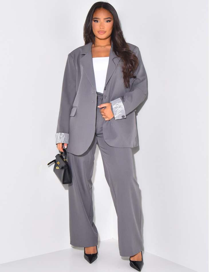 Oversized blazer with lace lapels