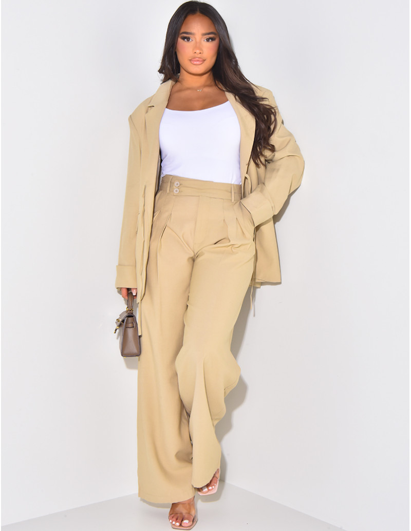 Pantalon droit à pinces en lin