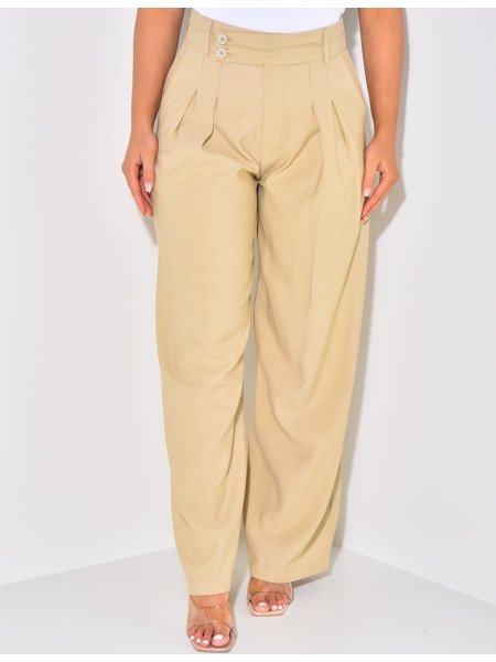 Straight-leg linen trousers with darts
