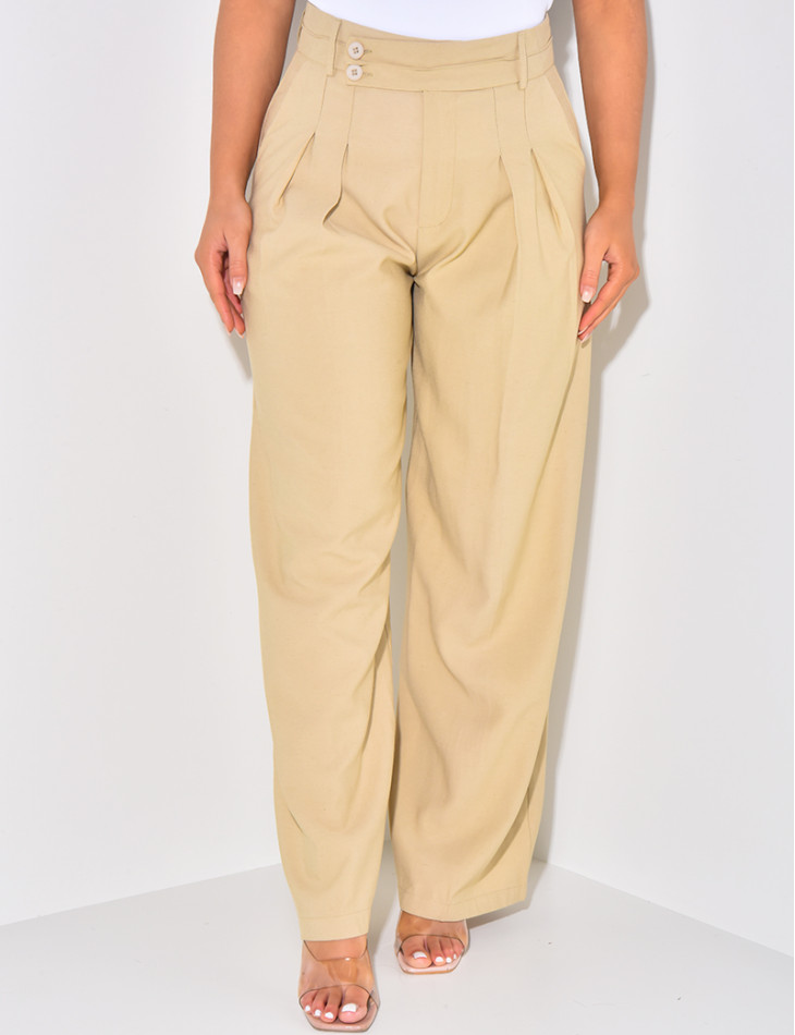 Straight-leg linen trousers with darts