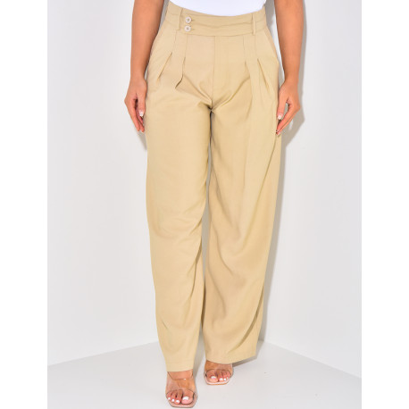 Straight-leg linen trousers with darts