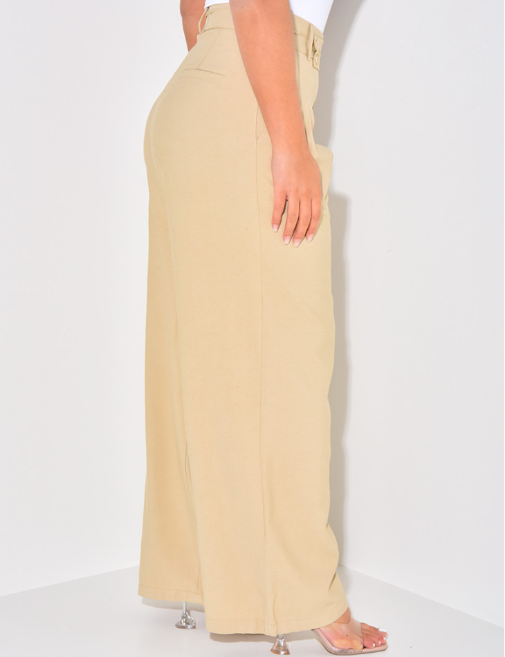 Straight-leg linen trousers with darts