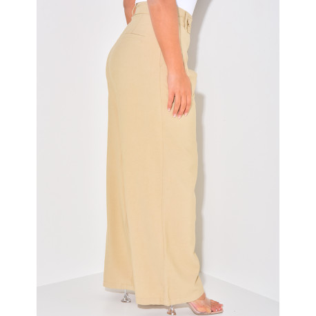 Straight-leg linen trousers with darts