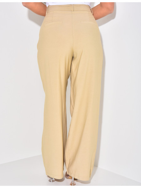 Straight-leg linen trousers with darts