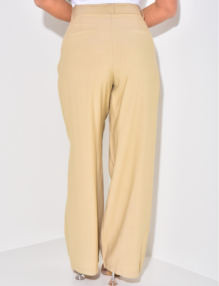 Straight-leg linen trousers with darts