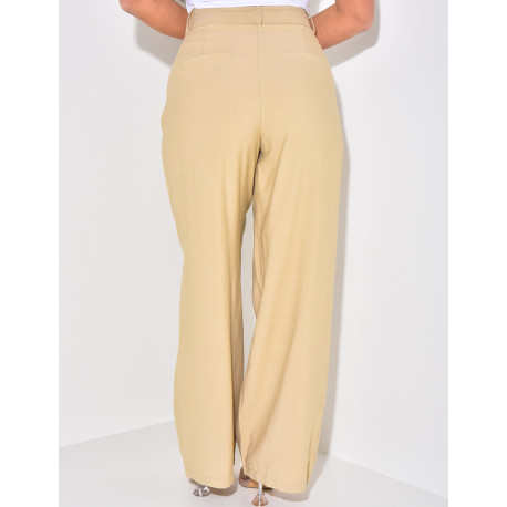Straight-leg linen trousers with darts