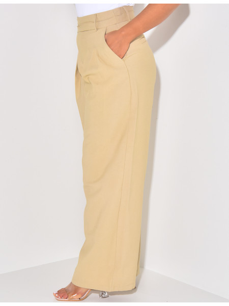 Straight-leg linen trousers with darts