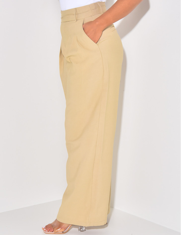 Straight-leg linen trousers with darts