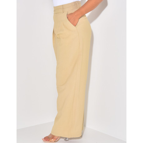 Straight-leg linen trousers with darts
