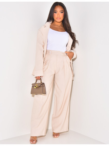 Pantalon droit à pinces en lin
