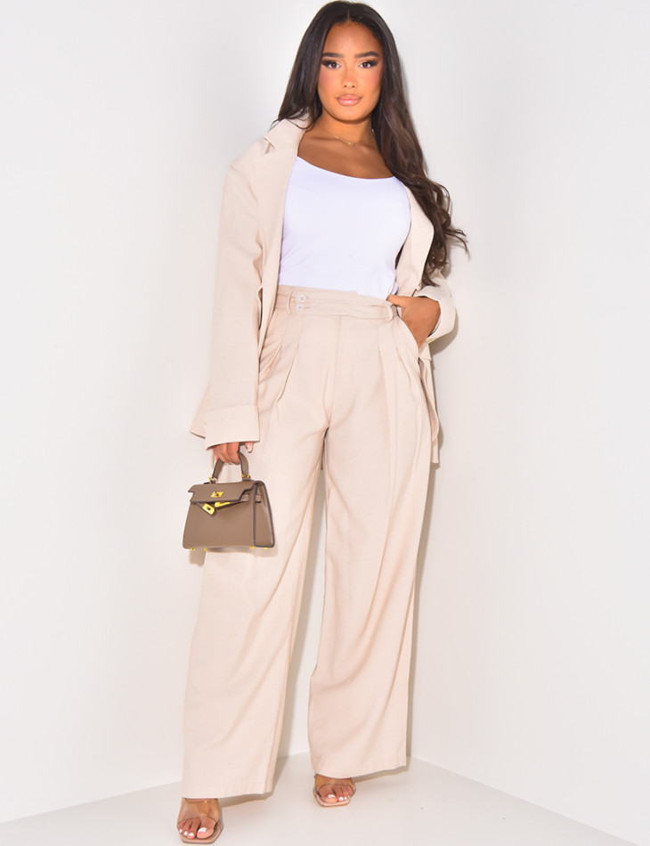Pantalon droit à pinces en lin