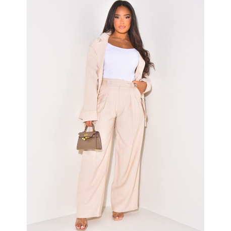 Pantalon droit à pinces en lin