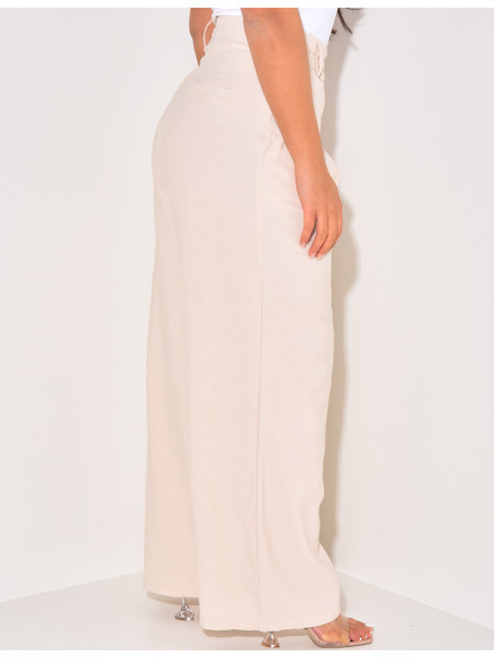 Pantalon droit à pinces en lin