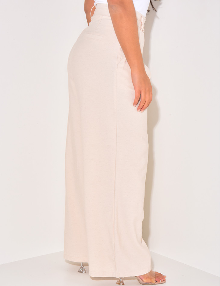 Pantalon droit à pinces en lin