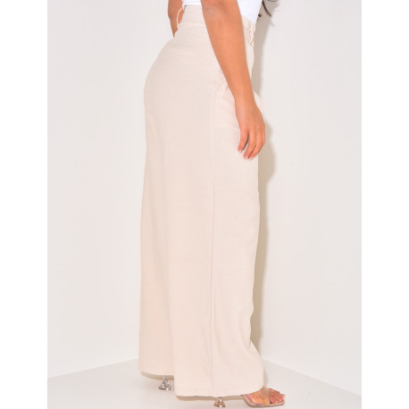 Pantalon droit à pinces en lin