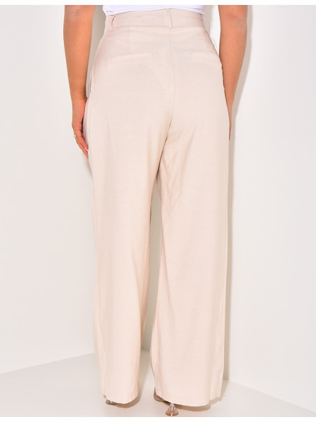 Pantalon droit à pinces en lin