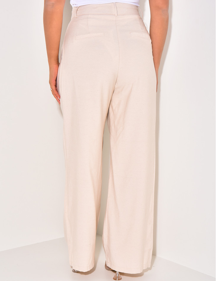 Pantalon droit à pinces en lin