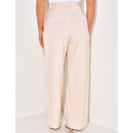 Pantalon droit à pinces en lin