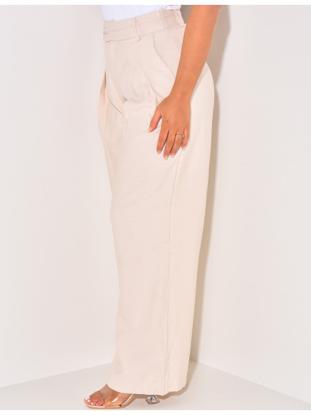 Pantalon droit à pinces en lin