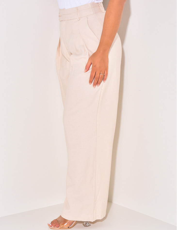 Pantalon droit à pinces en lin