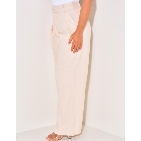 Pantalon droit à pinces en lin