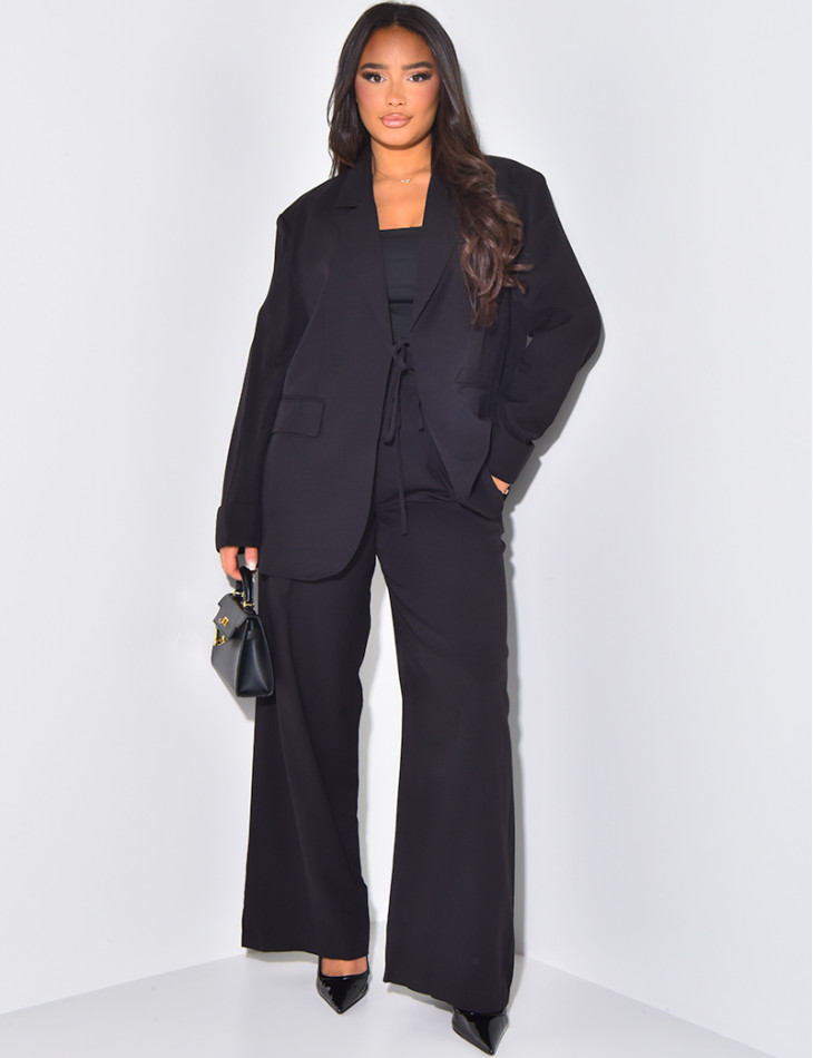 Oversized linen tie blazer
