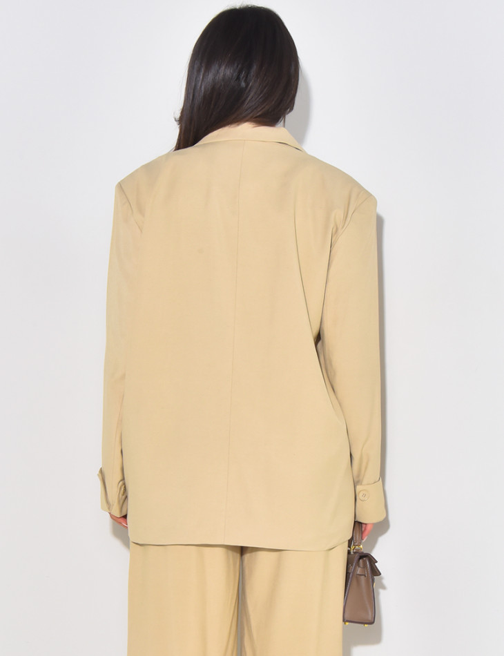 Oversized linen tie blazer