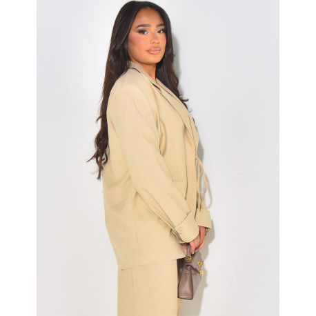 Oversized linen tie blazer