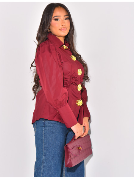 Fitted shirt with gold buttons at waist