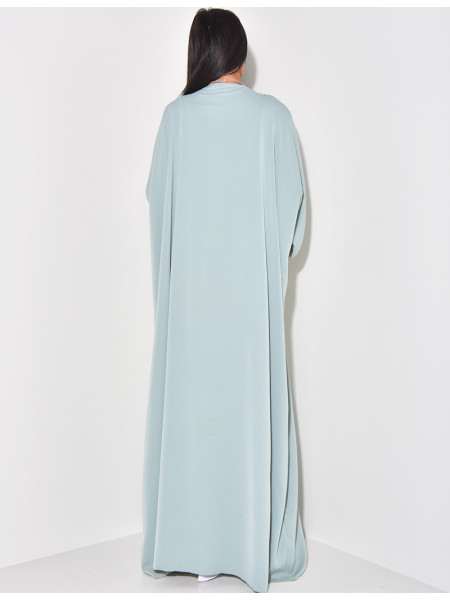 Kimono long en voile à bordures ornées de perles et de strass